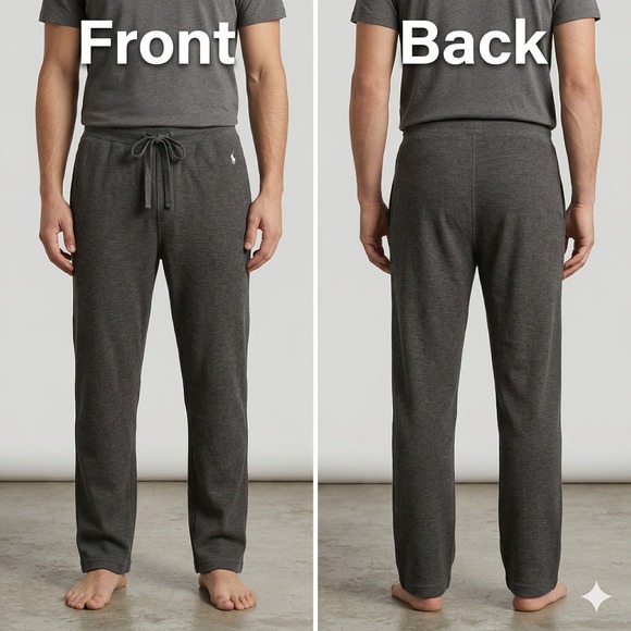 Polo Ralph Lauren Mens XL Grey Waffle Knit Sleepwear Lounge Pants Drawstring - Picture 4 of 16